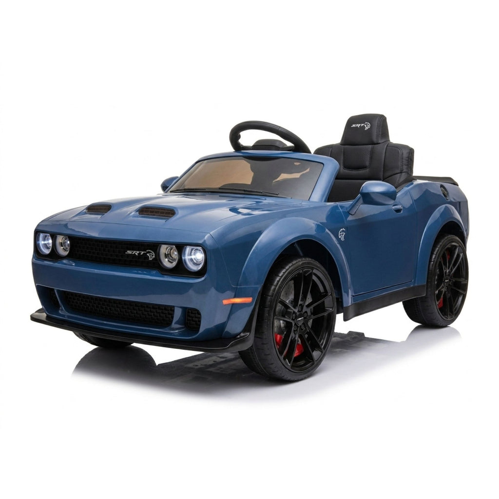 Dodge Challenger SRT bleu - voiture electrique enfant 12V - vue trois quarts avant