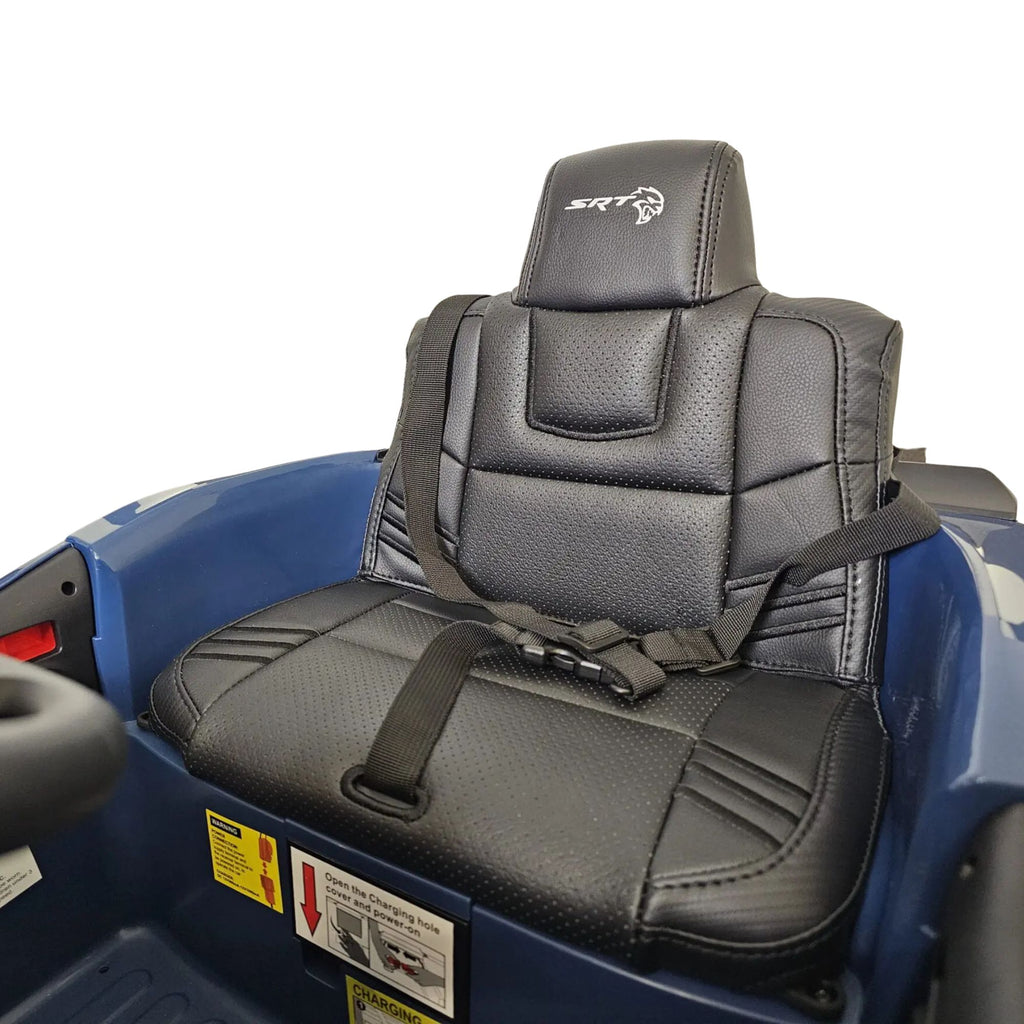 Dodge Challenger SRT bleu - voiture electrique enfant 12V - siege cuir capitonne et ceinture trois points