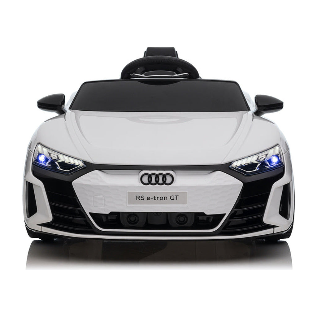 Audi RS e-tron GT blanche enfant, vue de face avec phares LED