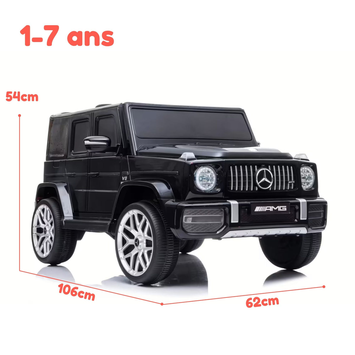 Mercedes G63 AMG noire - dimensions 106 x 62 x 54 cm, âge 1 à 7 ans