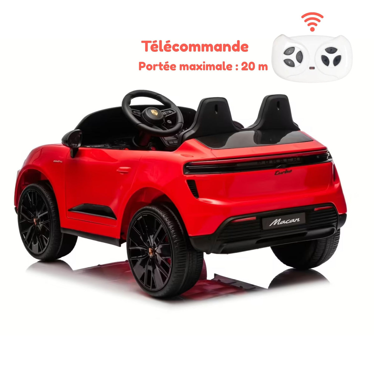 Porsche Macan rouge - télécommande parentale, portée 20 m