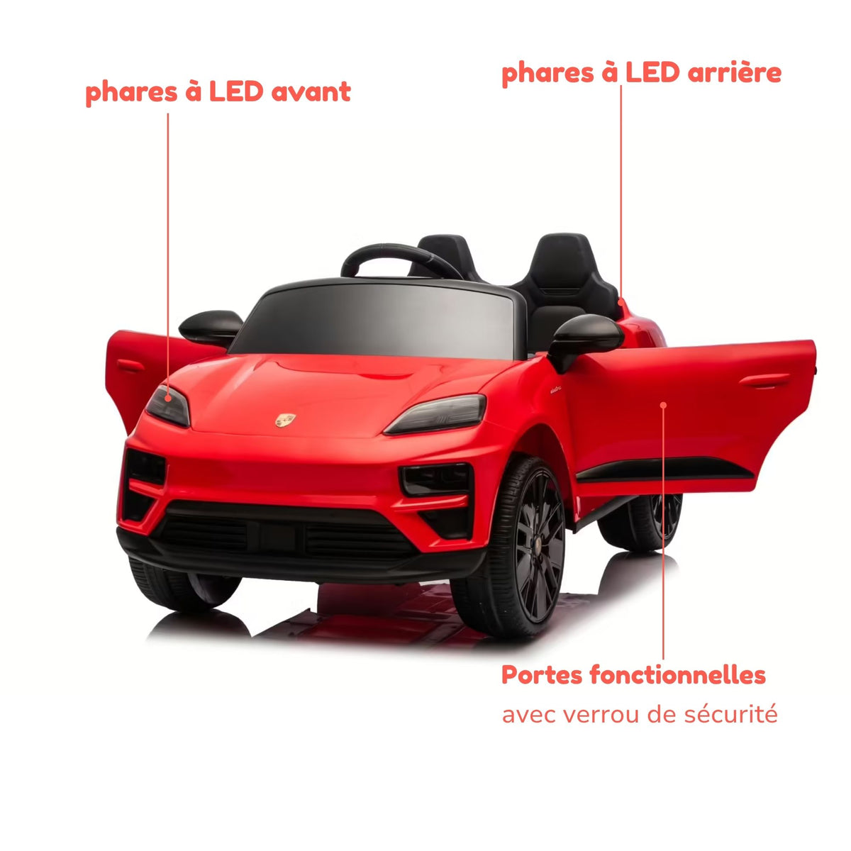 Porsche Macan rouge - phares à LED et portes fonctionnelles