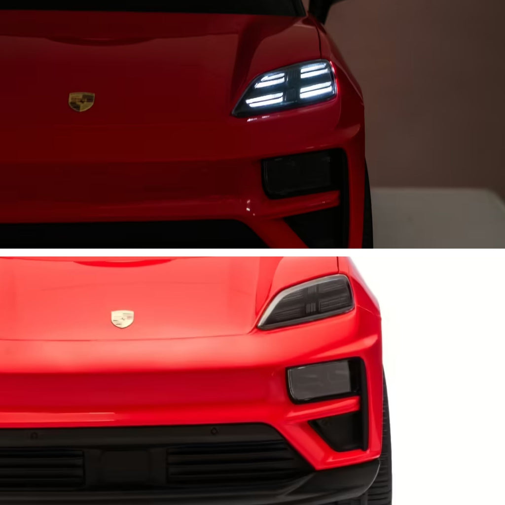 Porsche Macan rouge - phares avant allumés