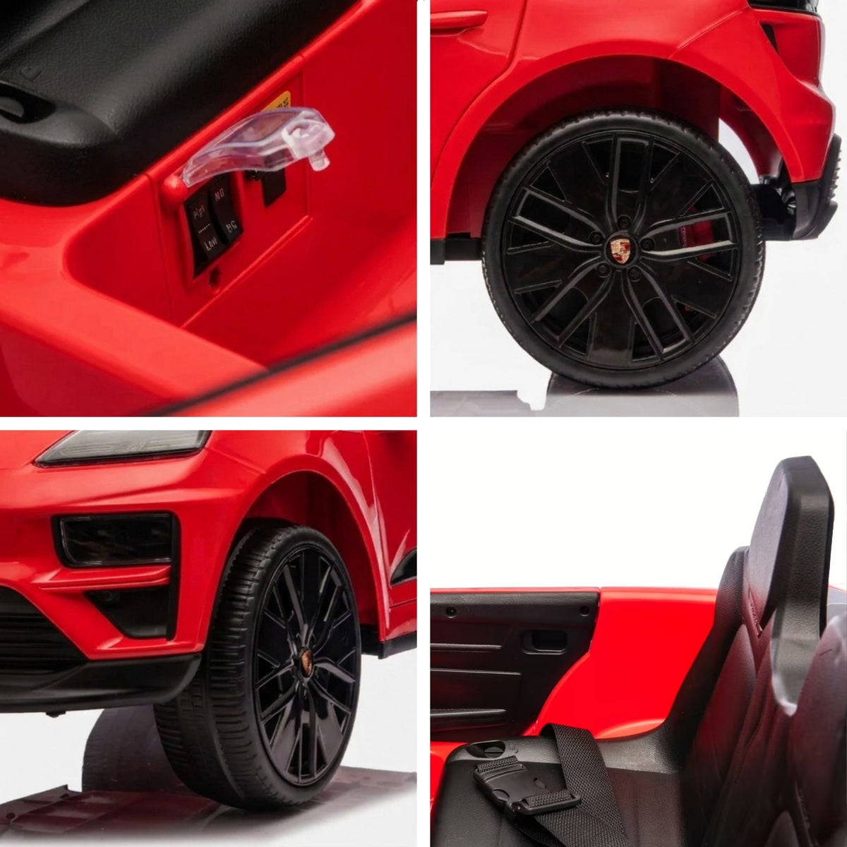 Porsche Macan rouge - détails jantes, poignées et intérieur