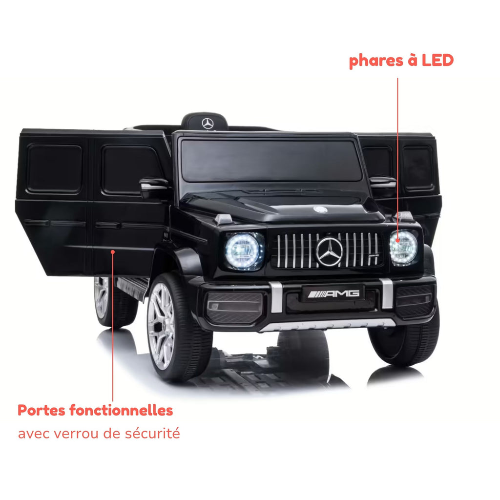 Mercedes G63 AMG noire - portes fonctionnelles avec verrou de sécurité et phares à LED
