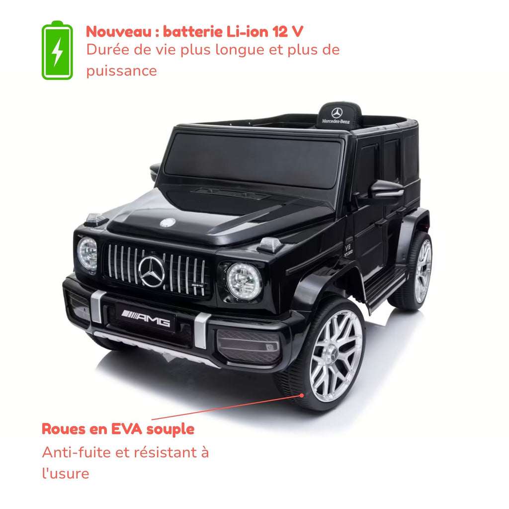Mercedes G63 AMG noire - batterie lithium-ion 12 V et roues EVA souples