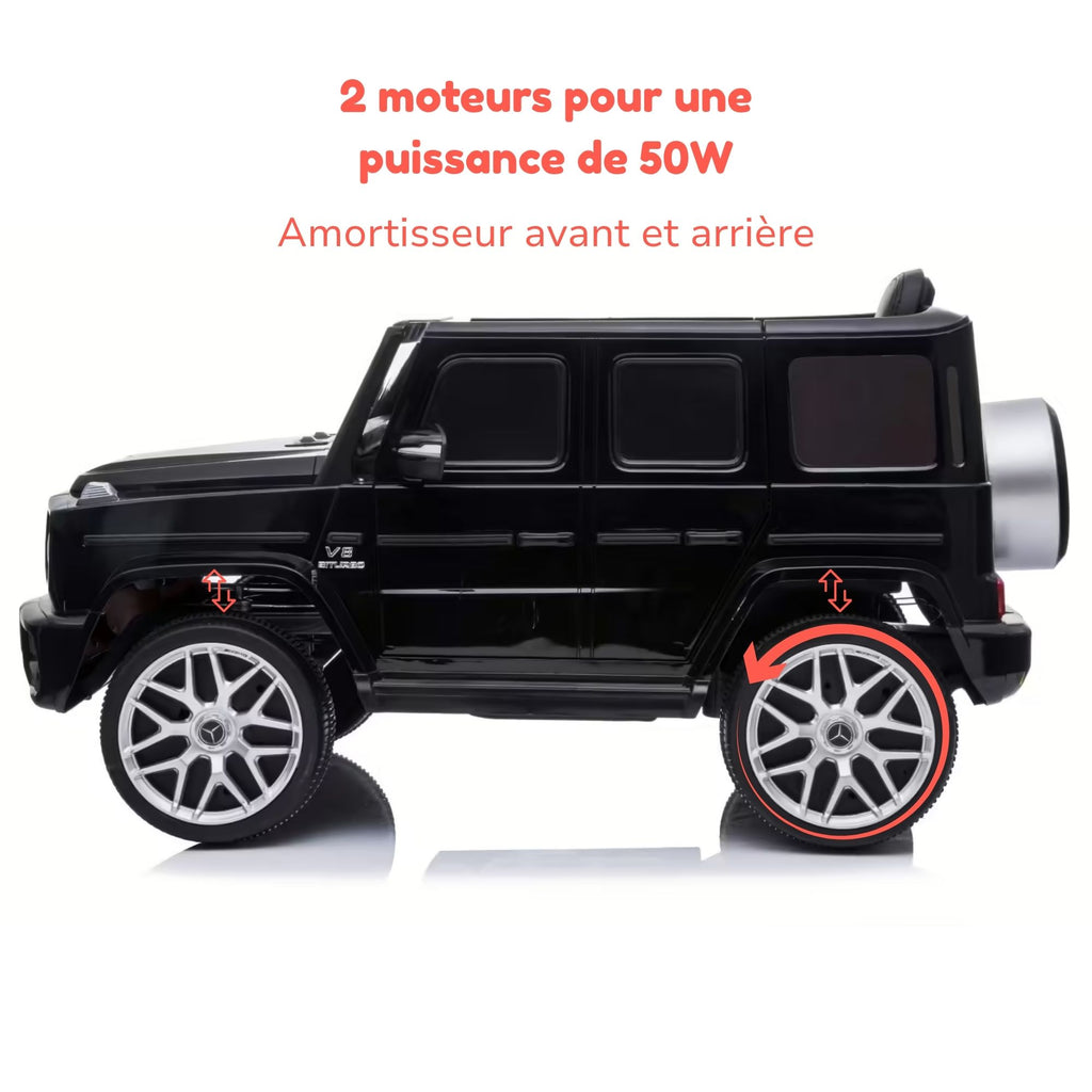 Mercedes G63 AMG noire - profil, 2 moteurs de 50 W et amortisseurs avant et arrière