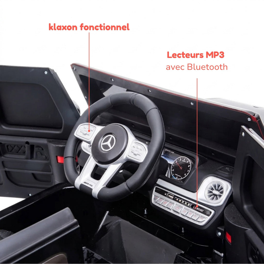 Mercedes G63 AMG noire - volant, klaxon fonctionnel et lecteur MP3 Bluetooth