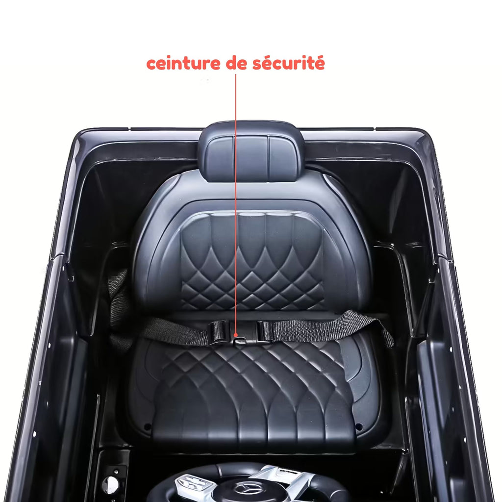 Mercedes G63 AMG noire - siège matelassé et ceinture de sécurité