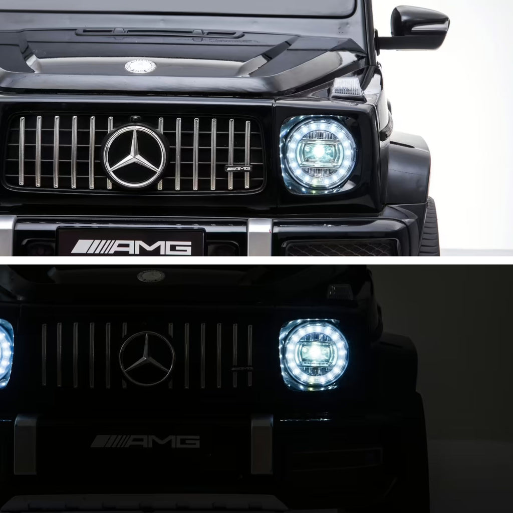 Mercedes G63 AMG noire - calandre et phares à LED allumés
