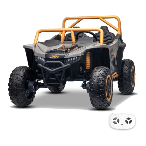 Gris · Buggy Arctic Cat XXL électrique enfant 24V 4x4 2 places, vue trois quarts avant avec sa télécommande