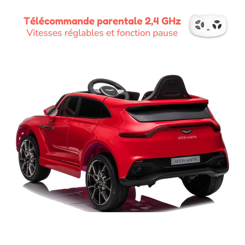 Télécommande parentale 2,4 GHz de l'Aston Martin enfant, vitesses réglables et fonction pause