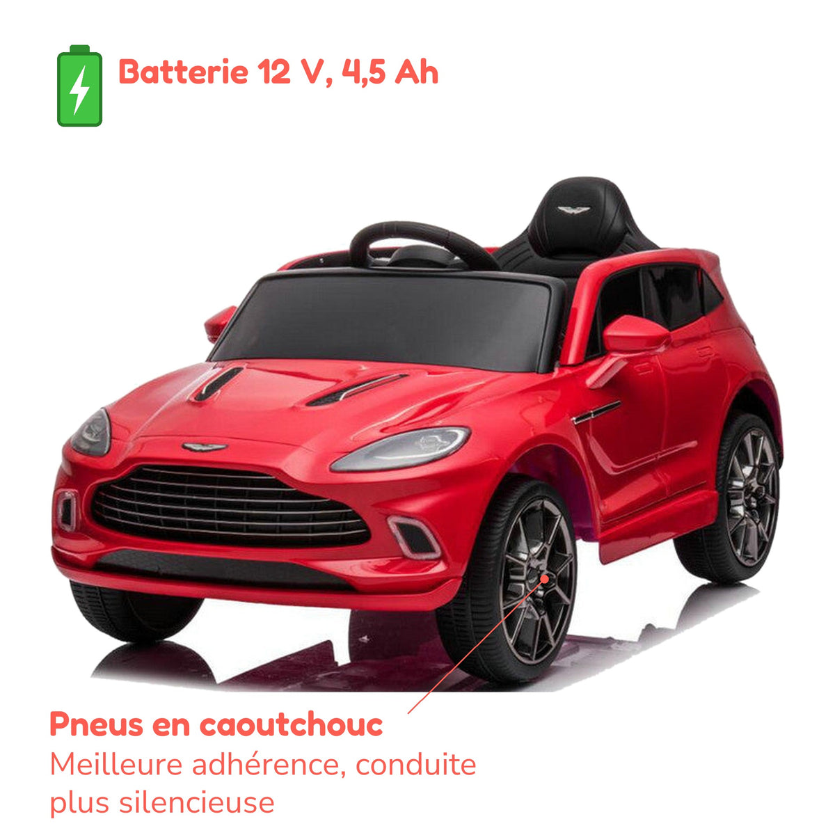 Batterie 12 V 4,5 Ah et pneus en caoutchouc de l'Aston Martin enfant