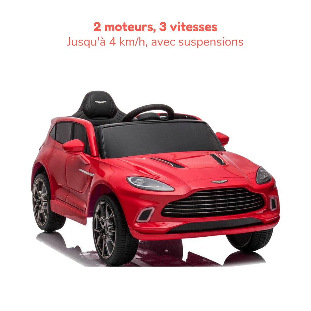 Aston Martin enfant, 2 moteurs, 3 vitesses jusqu'à 4 km/h, avec suspensions