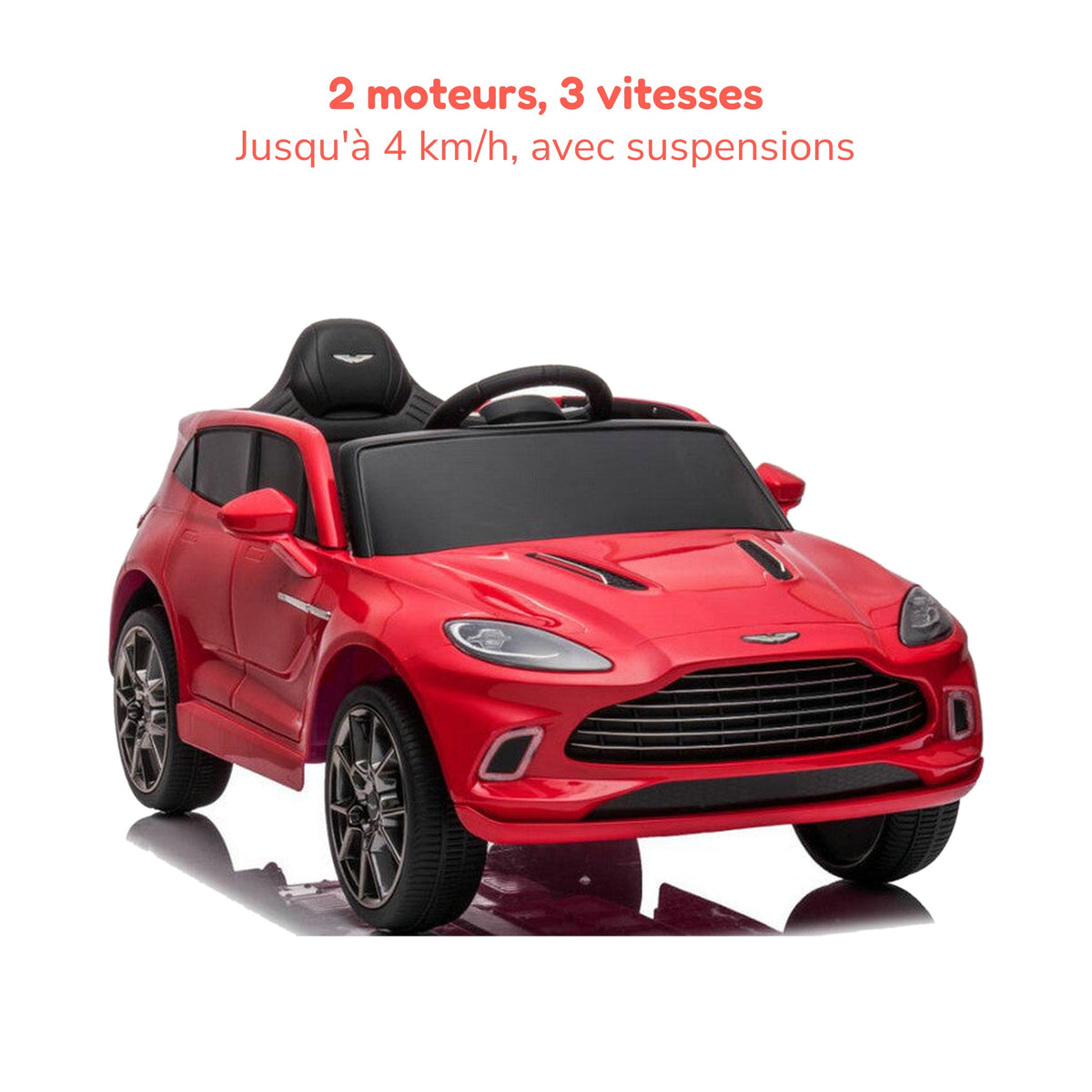 Aston Martin enfant, 2 moteurs, 3 vitesses jusqu'à 4 km/h, avec suspensions