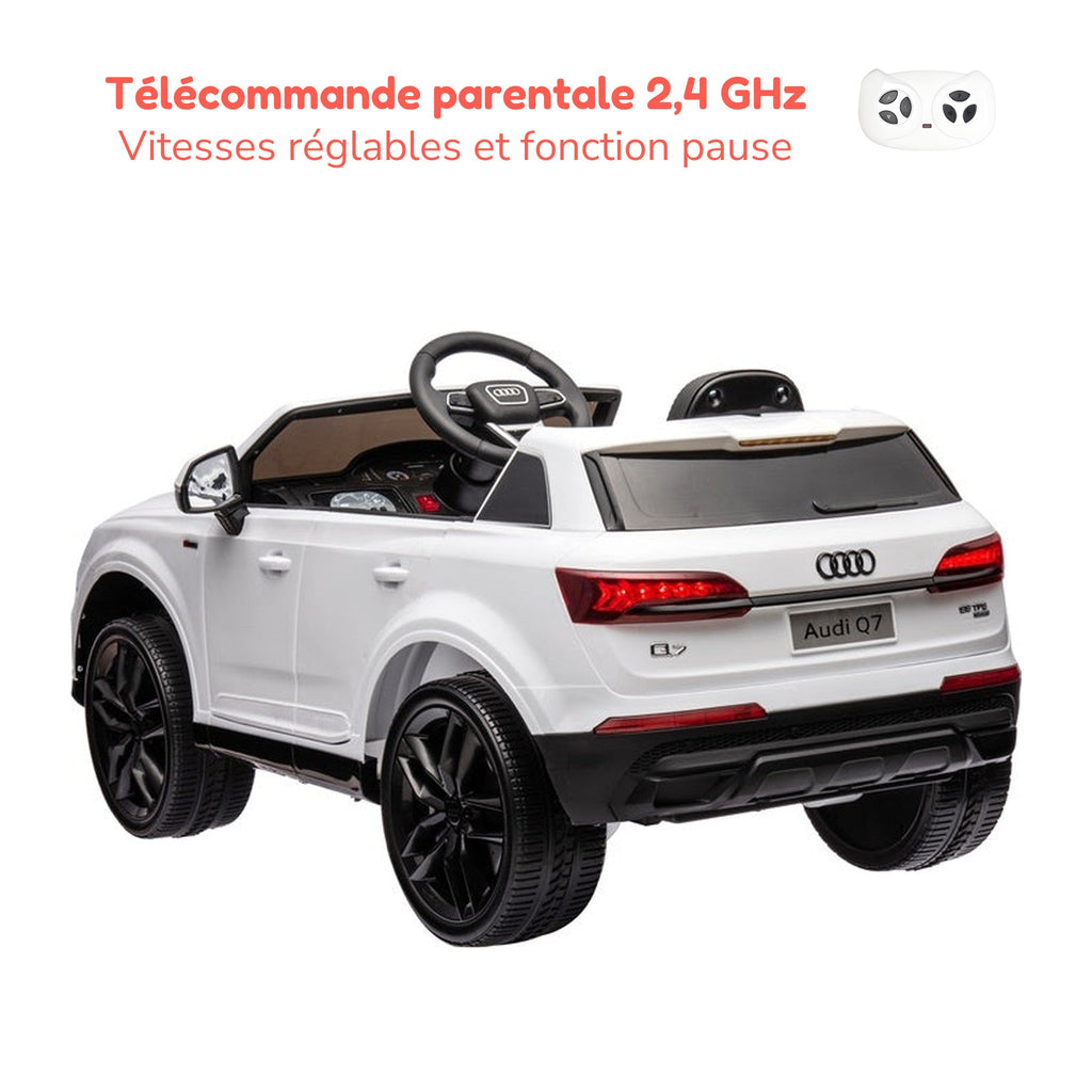 Télécommande parentale 2,4 GHz de l'Audi Q7 enfant, vitesses réglables et fonction pause