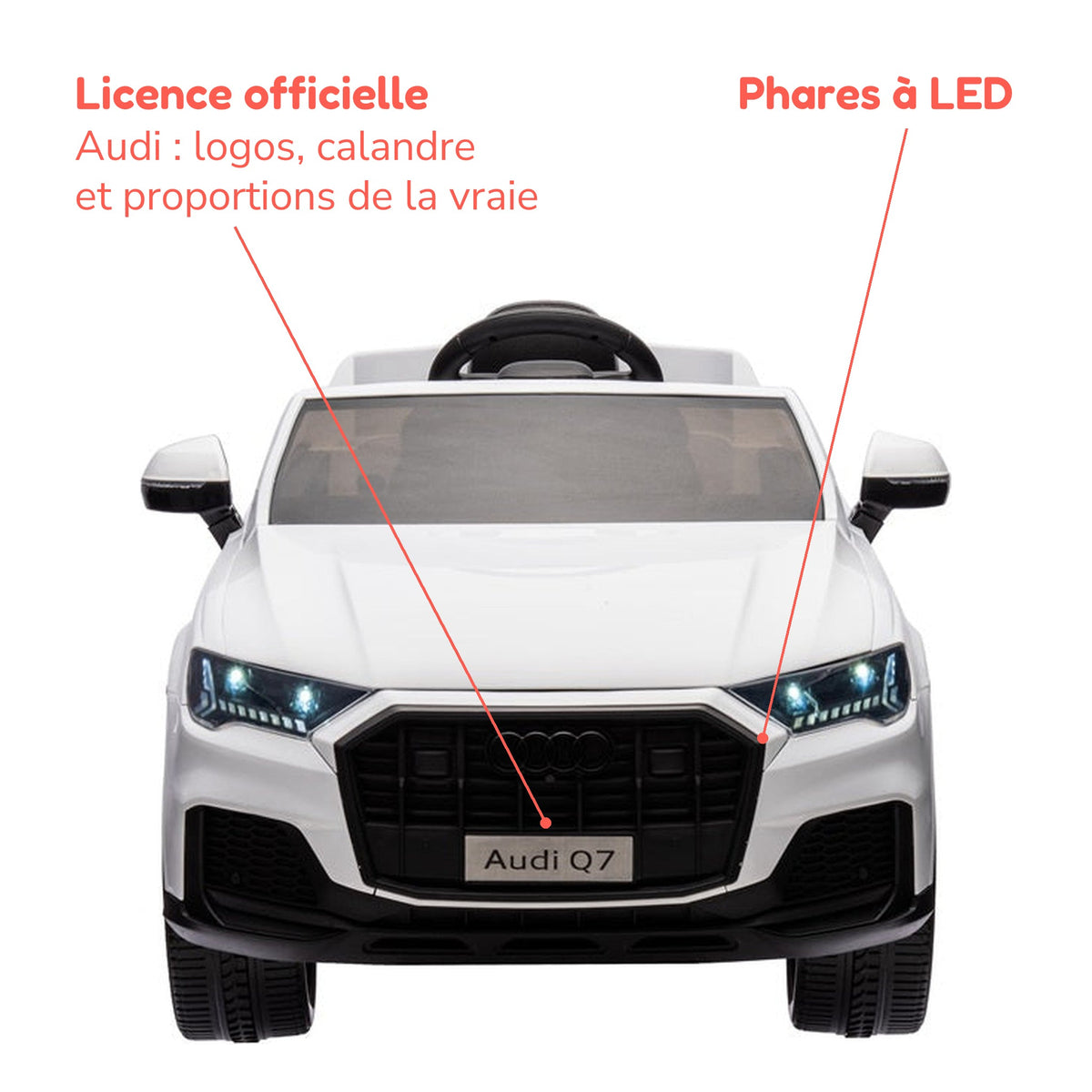 Audi Q7 blanche enfant sous licence officielle Audi, phares à LED