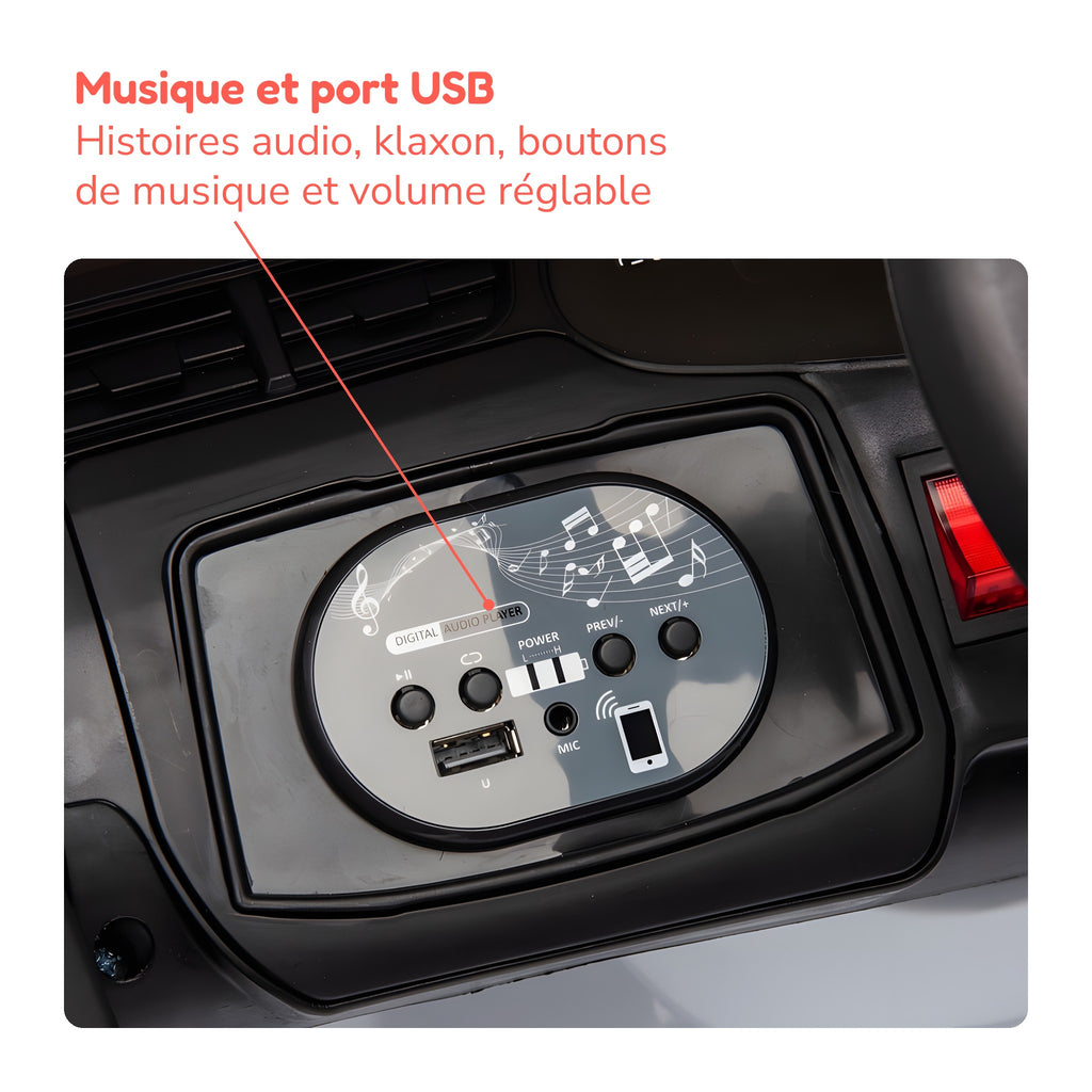 Musique et port USB, histoires audio et klaxon de l'Audi Q7 enfant