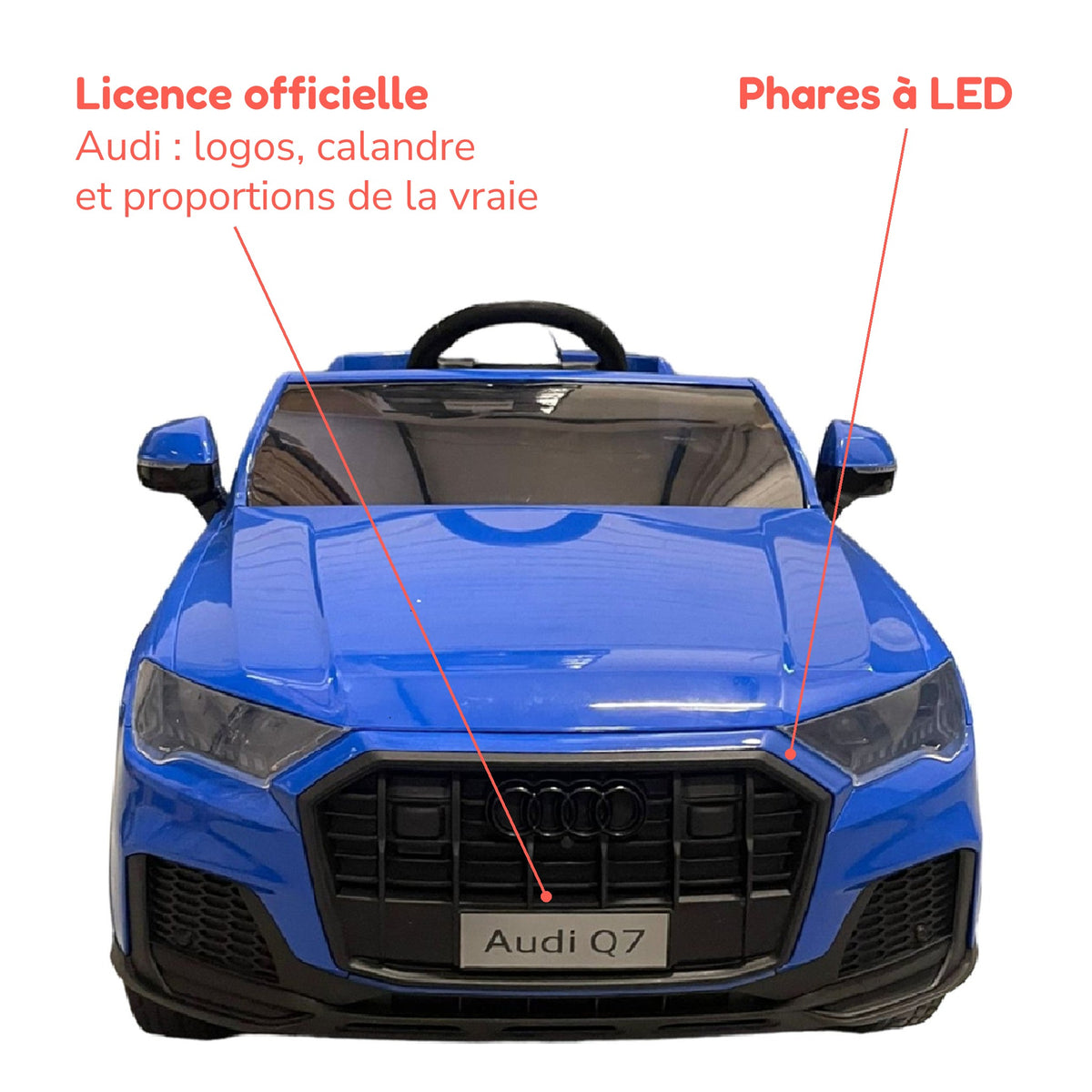 Audi Q7 bleue enfant sous licence officielle Audi, phares à LED
