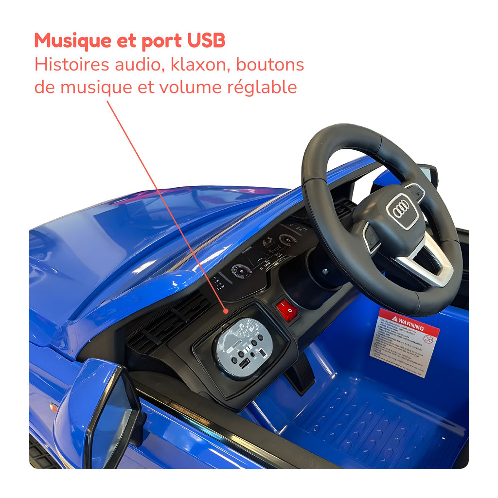 Musique et port USB, histoires audio et klaxon de l'Audi Q7 enfant