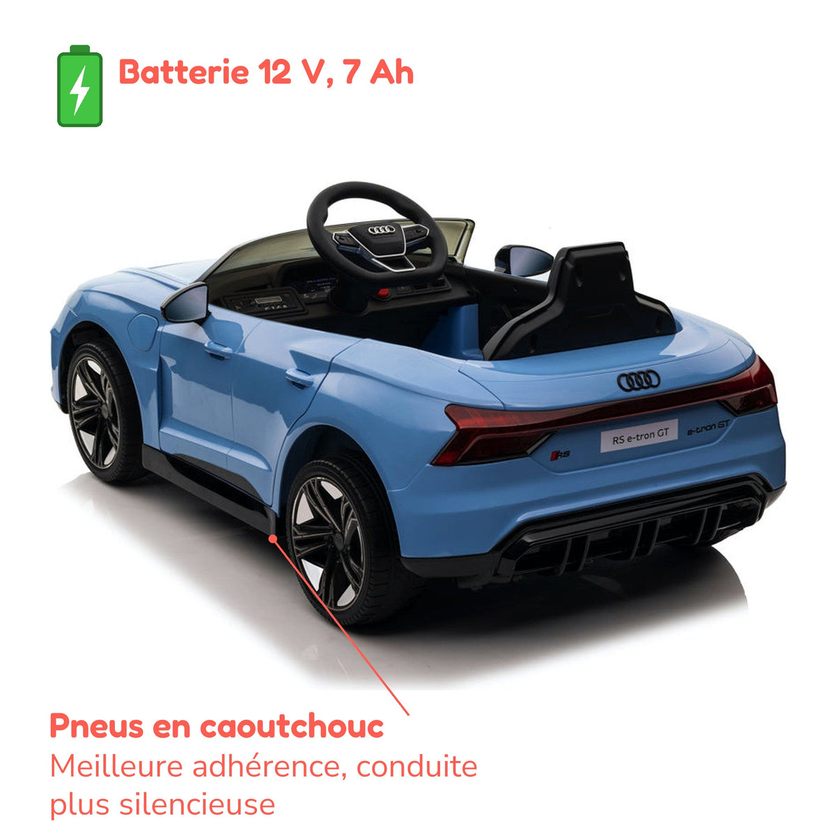 Batterie 12 V 7 Ah et pneus en caoutchouc de l'Audi RS e-tron GT enfant