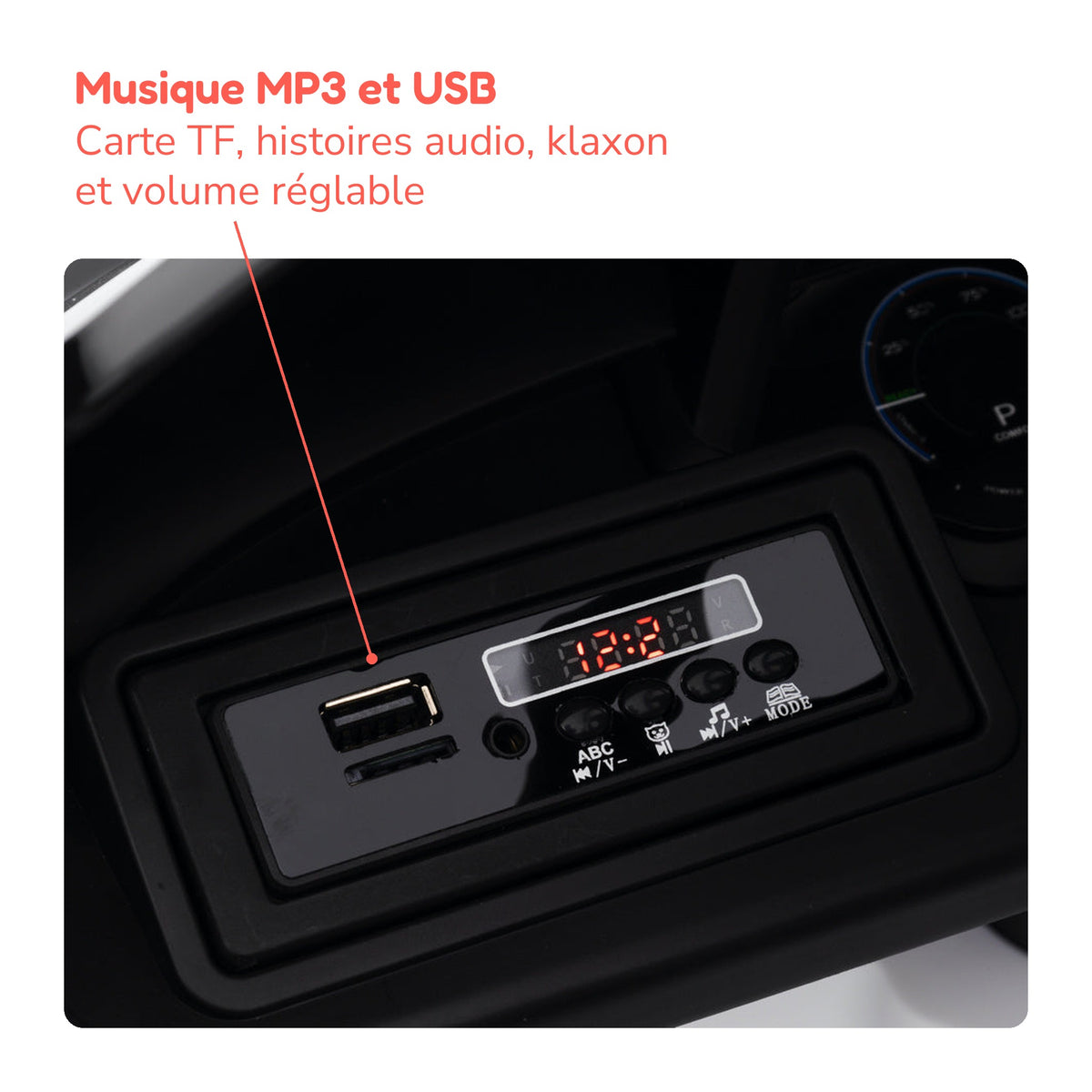 Musique MP3 et USB, carte TF, histoires audio de l'Audi RS e-tron GT enfant