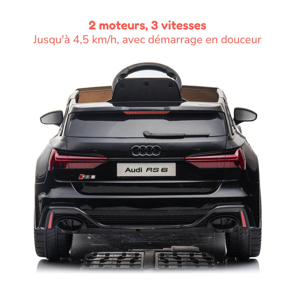 Audi RS6 enfant vue arrière, 2 moteurs et 3 vitesses jusqu'à 4,5 km/h