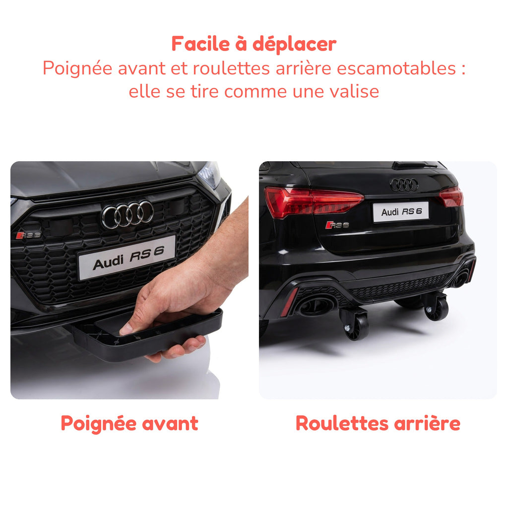 Poignée avant et roulettes arrière pour déplacer l'Audi RS6 enfant