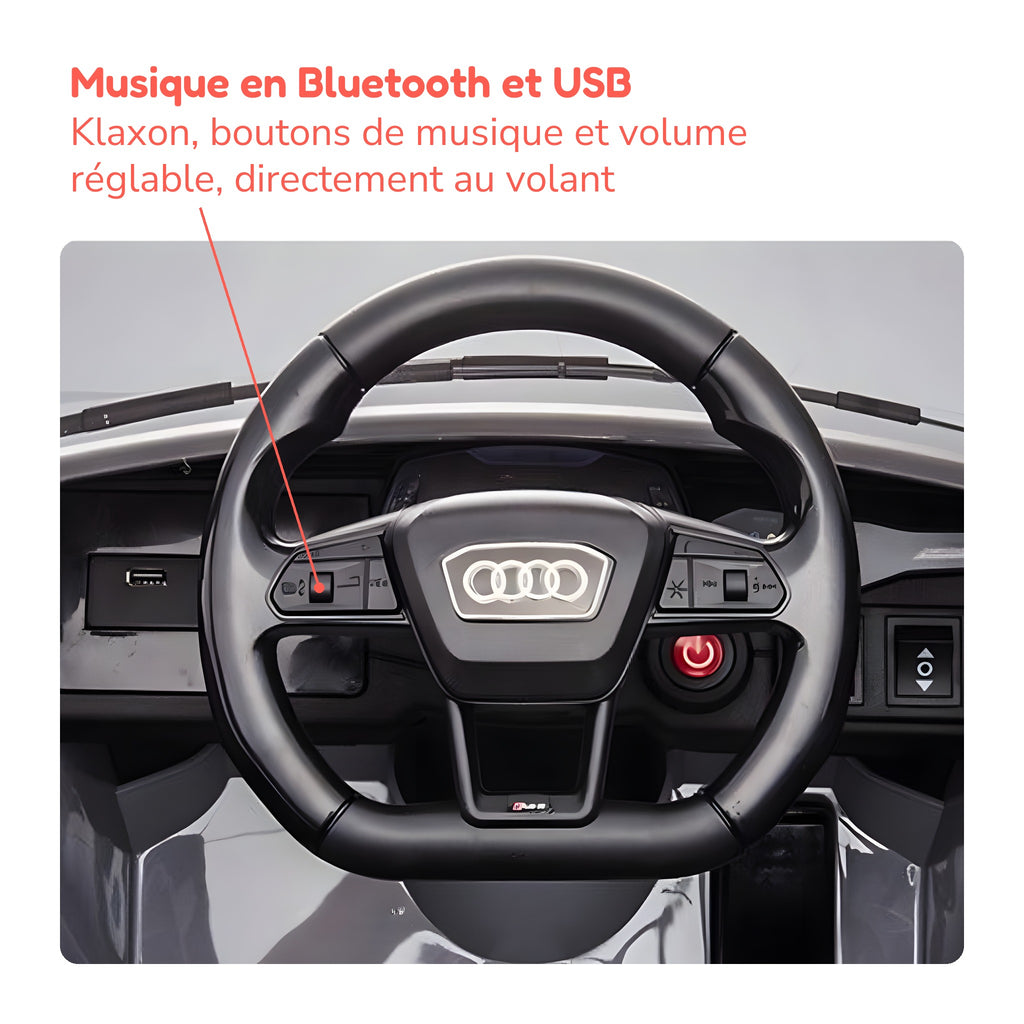 Volant de l'Audi RS6 enfant avec boutons de musique, Bluetooth et USB