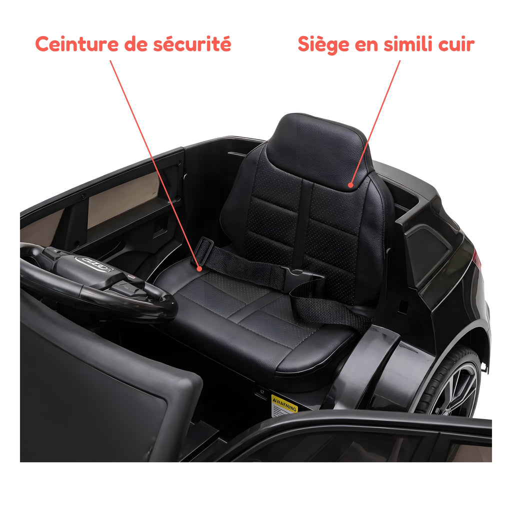 Siège en simili cuir et ceinture de sécurité de l'Audi RS6 enfant