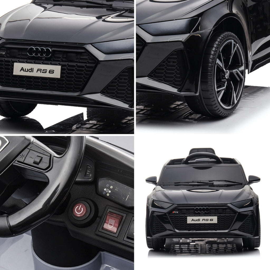 Détails de l'Audi RS6 enfant : calandre, jante, tableau de bord et face avant