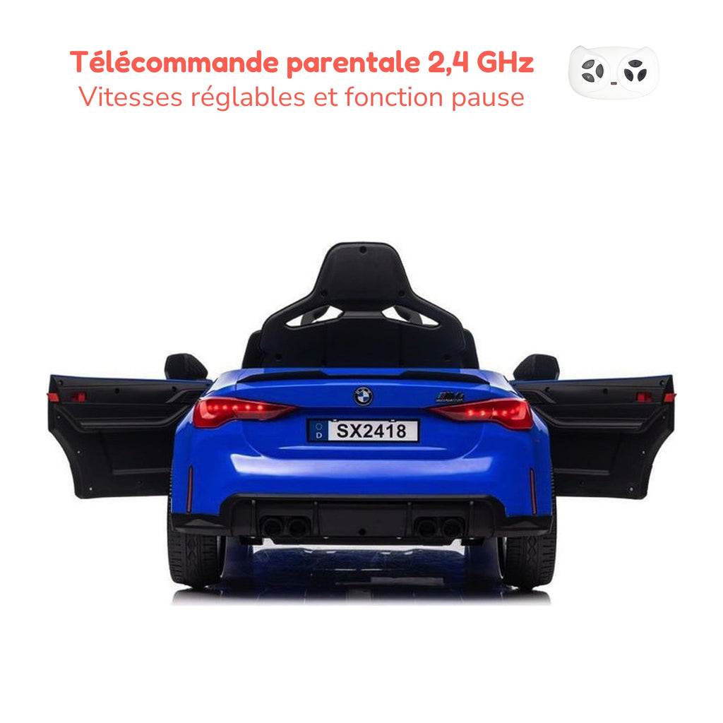 Télécommande parentale 2,4 GHz de la BMW M4 enfant, vitesses réglables et fonction pause