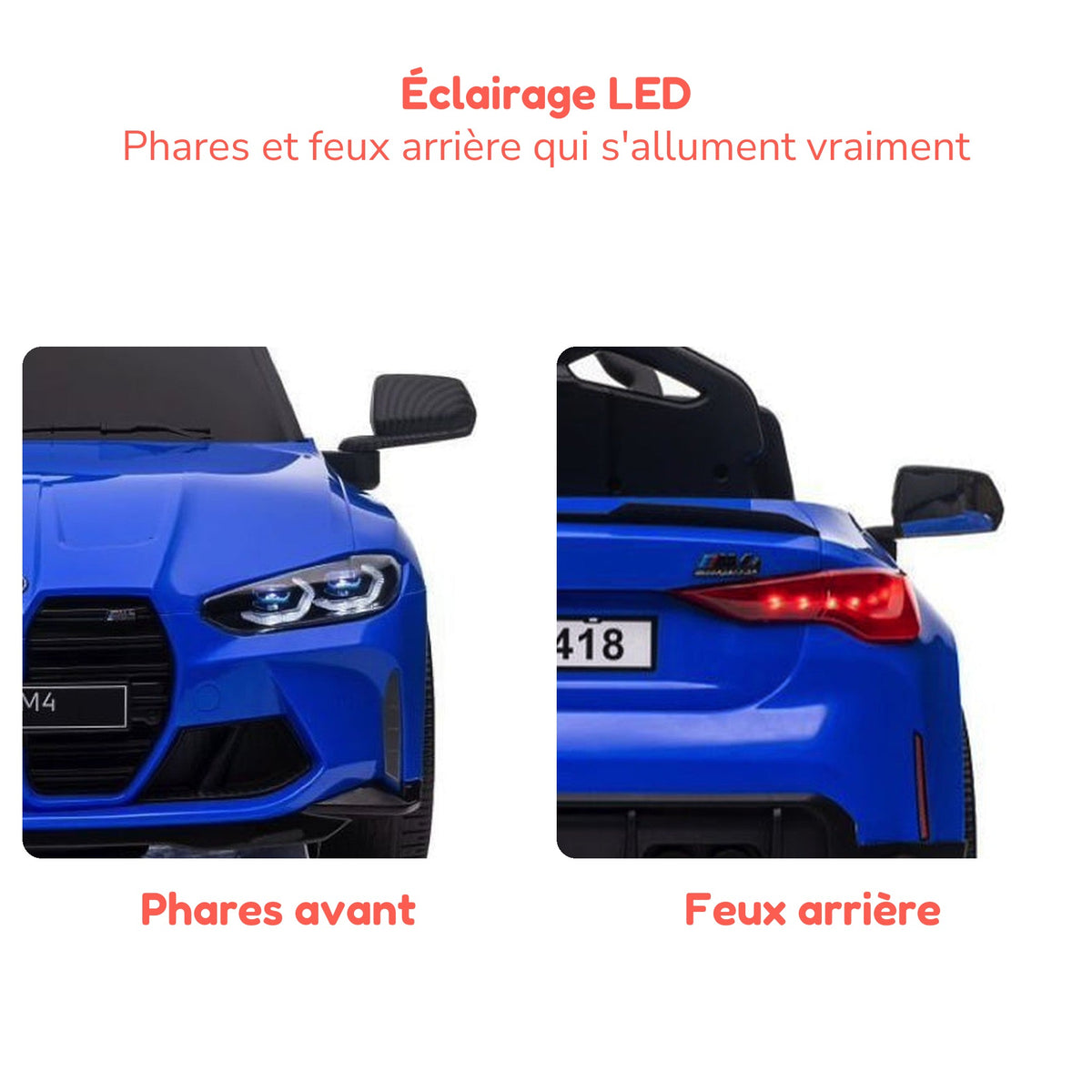 Phares et feux arrière à LED de la BMW M4 enfant