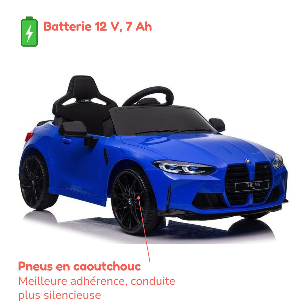 Batterie 12 V 7 Ah et pneus en caoutchouc de la BMW M4 enfant