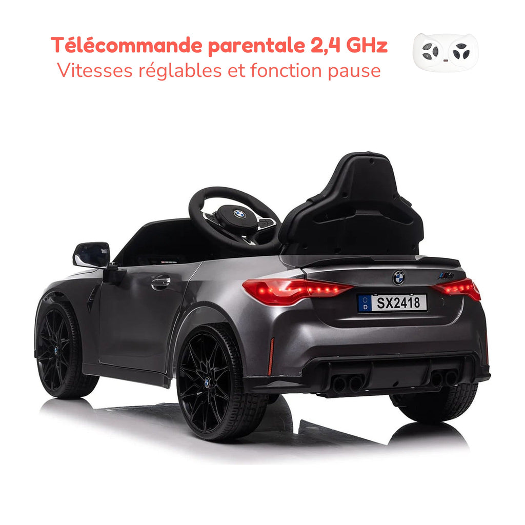 Télécommande parentale 2,4 GHz de la BMW M4 enfant, vitesses réglables et fonction pause