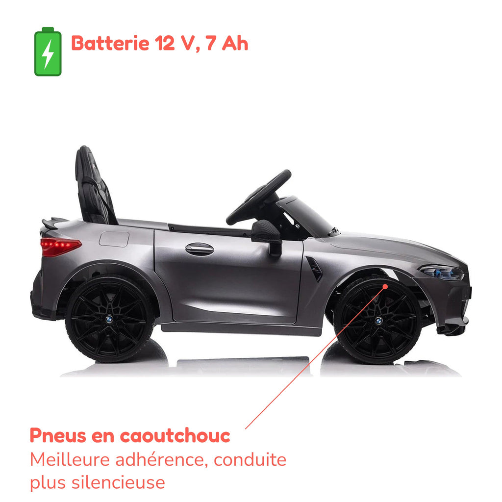Batterie 12 V 7 Ah et pneus en caoutchouc de la BMW M4 enfant