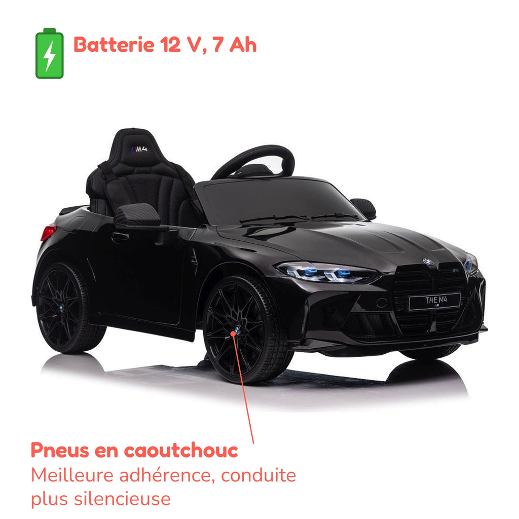 Batterie 12 V 7 Ah et pneus en caoutchouc de la BMW M4 enfant