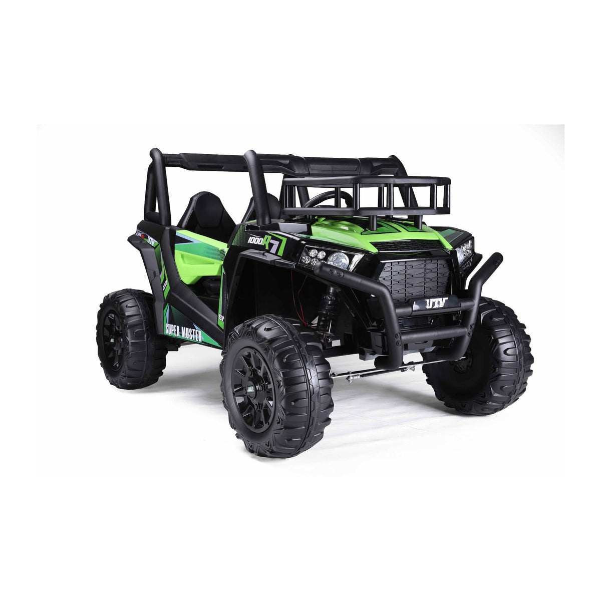 Buggy UTV 24V vert - trois quarts arrière et arceau de sécurité
