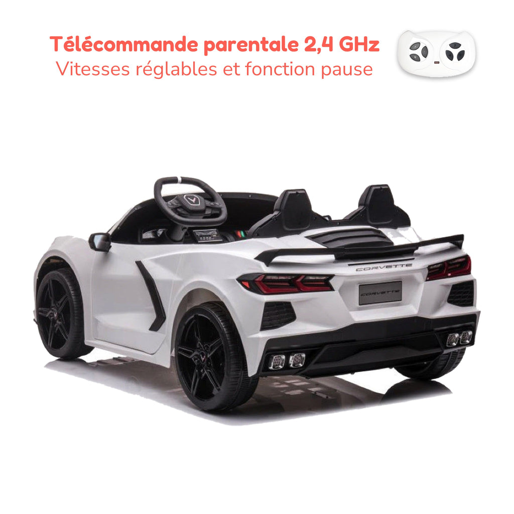 Télécommande parentale 2,4 GHz de la Chevrolet Corvette enfant, vitesses réglables et fonction pause