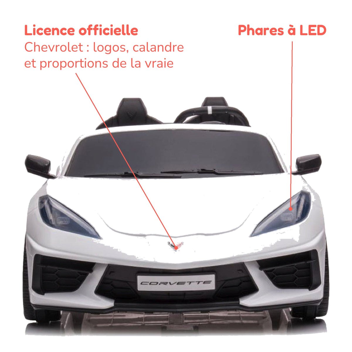 Chevrolet Corvette enfant sous licence officielle, phares à LED