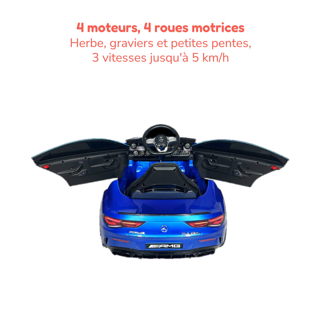 Mercedes-Benz CLA 45 S AMG bleue enfant, 4 moteurs et 4 roues motrices