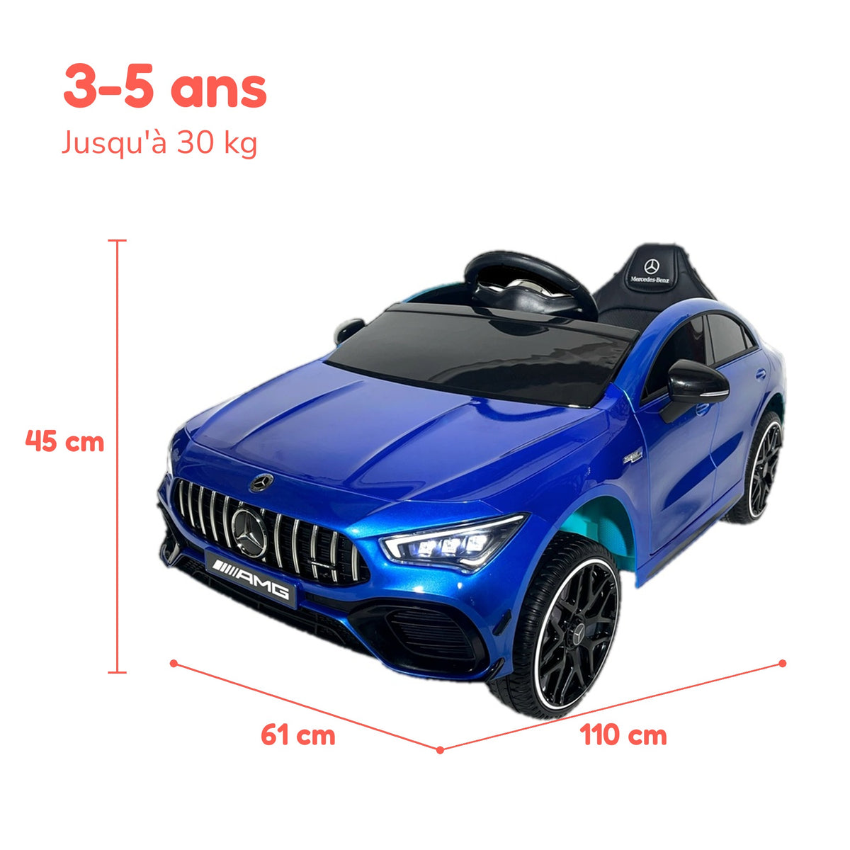 Dimensions de la Mercedes-Benz CLA 45 S AMG enfant, âge et charge maximale