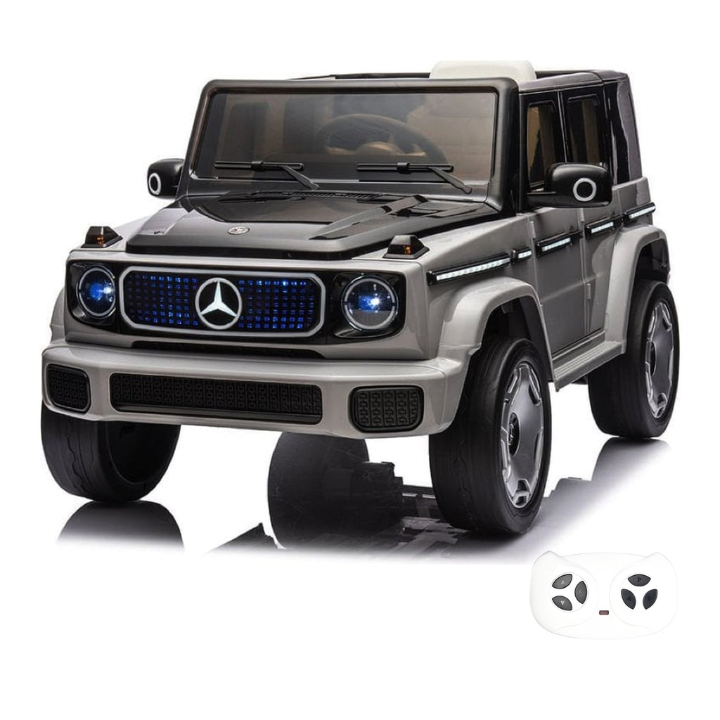 Mercedes-Benz EQG gris, voiture électrique enfant, avec sa télécommande
