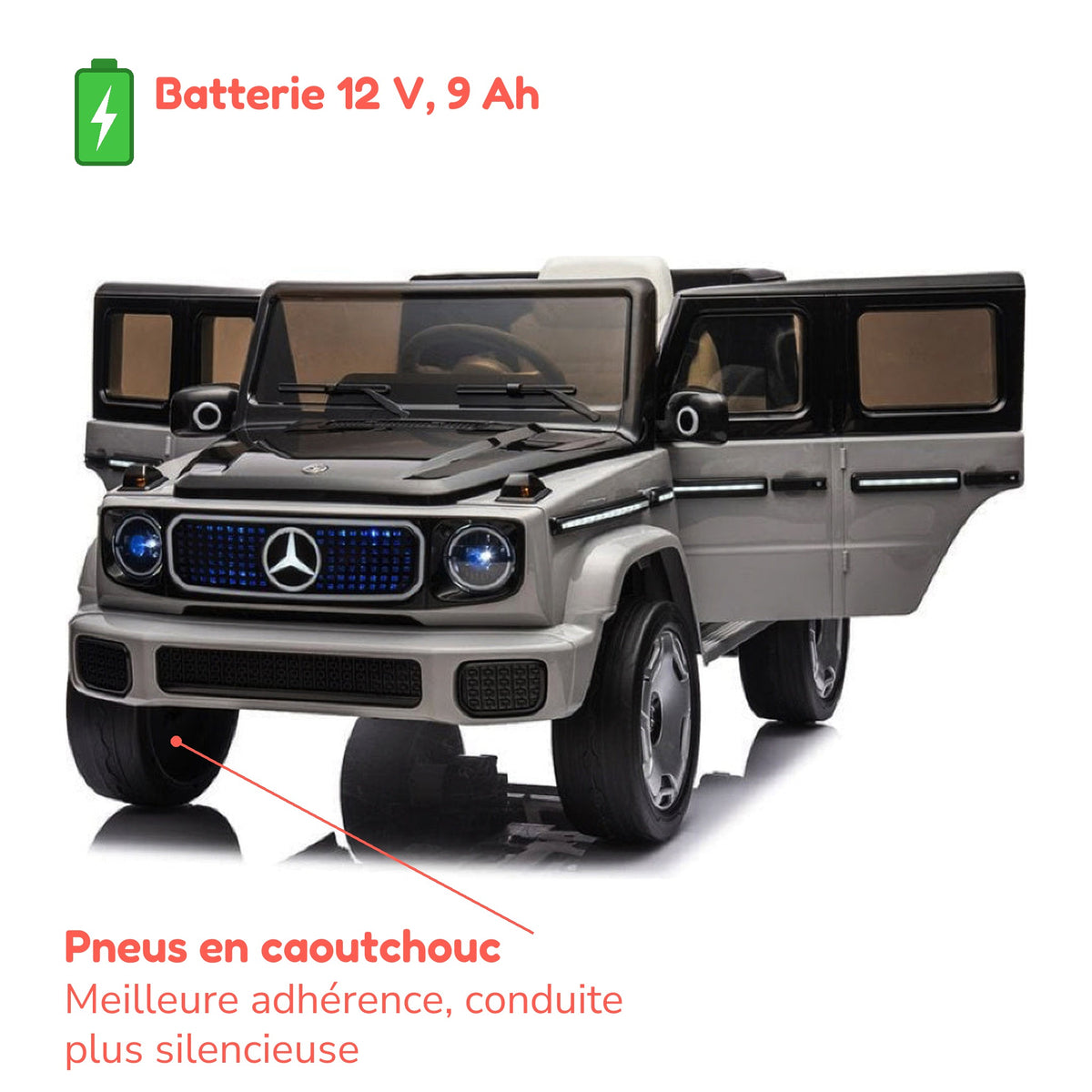 Batterie et pneus en caoutchouc de la Mercedes-Benz EQG enfant gris