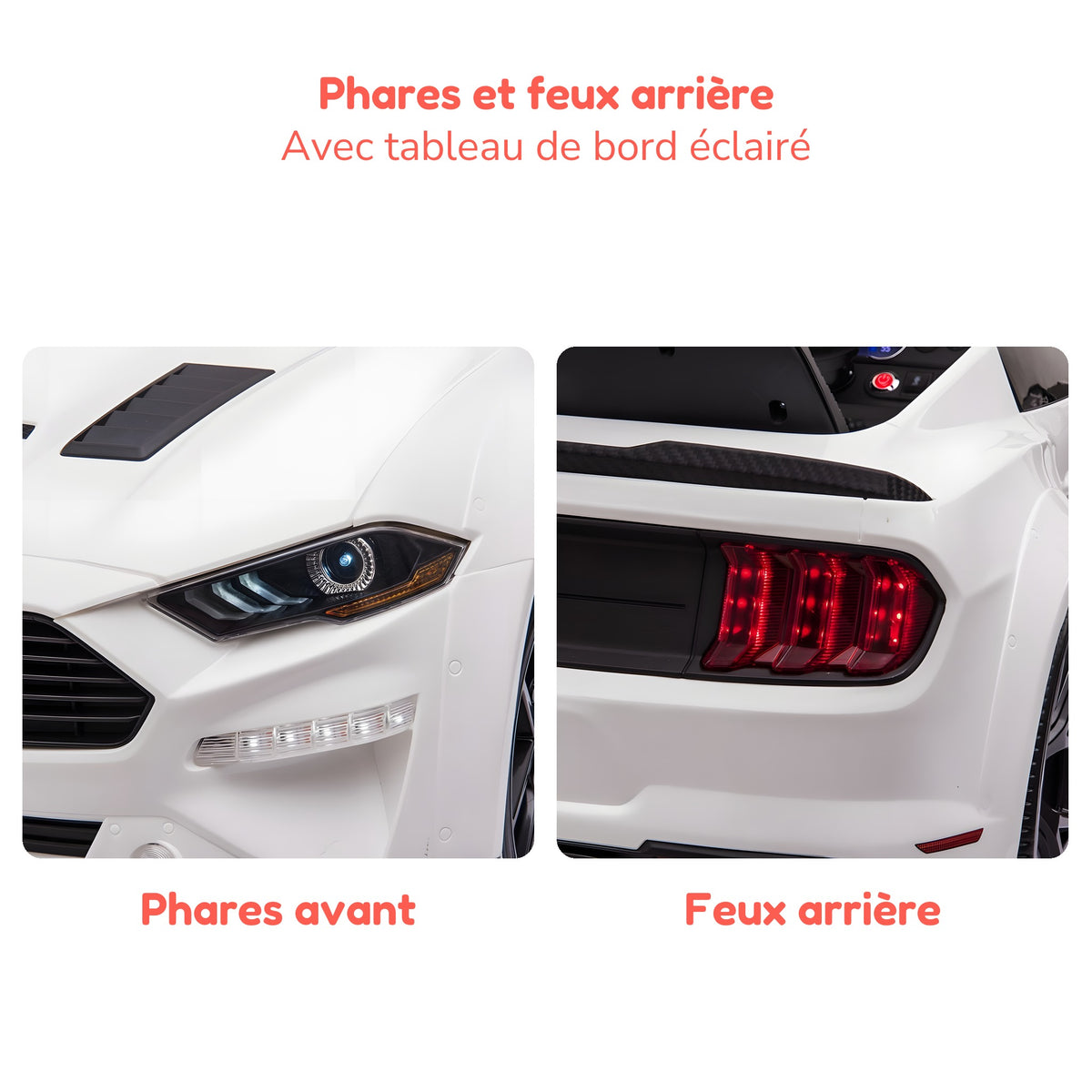 Phares et feux arrière de la Ford Mustang enfant