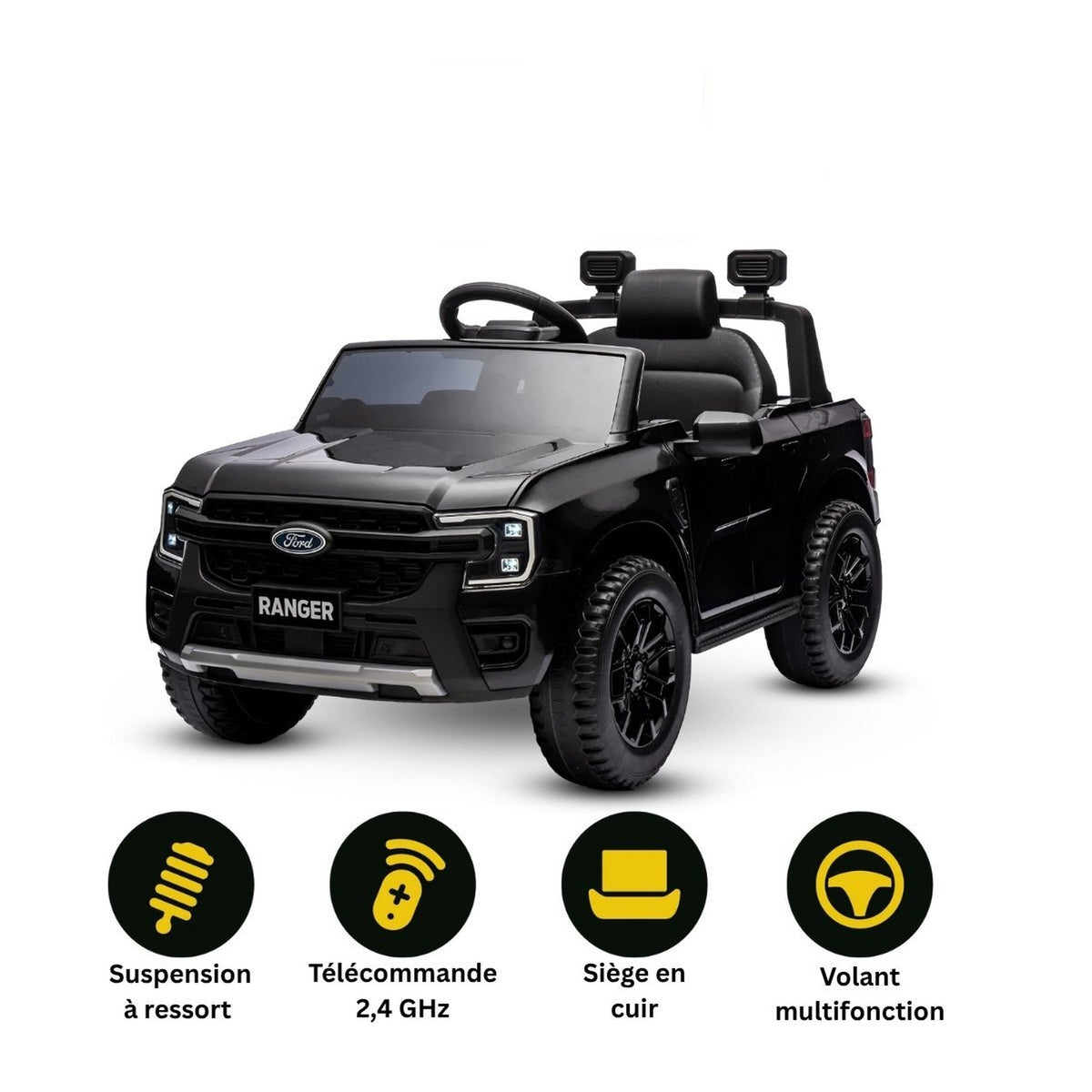 Tableau de bord d'une voiture electrique enfant a licence Ford (vue generique, coloris interieur variable)