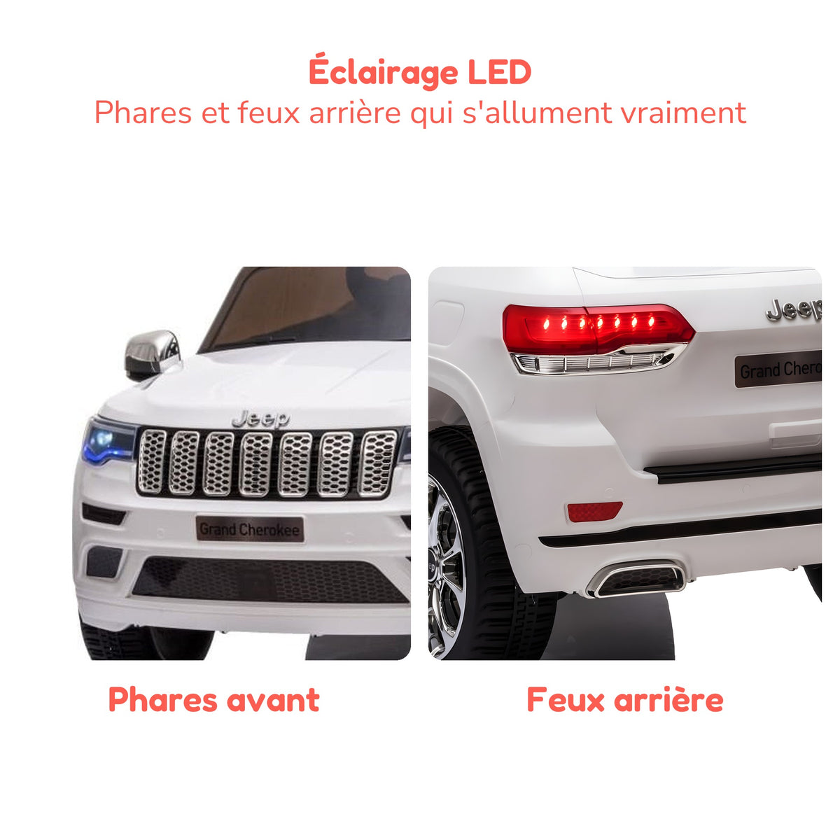 Phares et feux arrière à LED de la Jeep Grand Cherokee enfant
