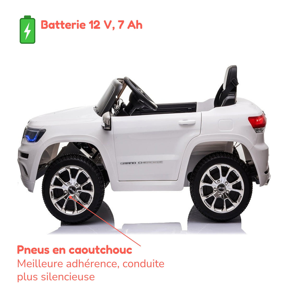 Batterie 12 V 7 Ah et pneus en caoutchouc de la Jeep Grand Cherokee enfant