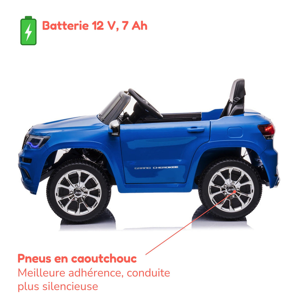 Batterie 12 V 7 Ah et pneus en caoutchouc de la Jeep Grand Cherokee enfant