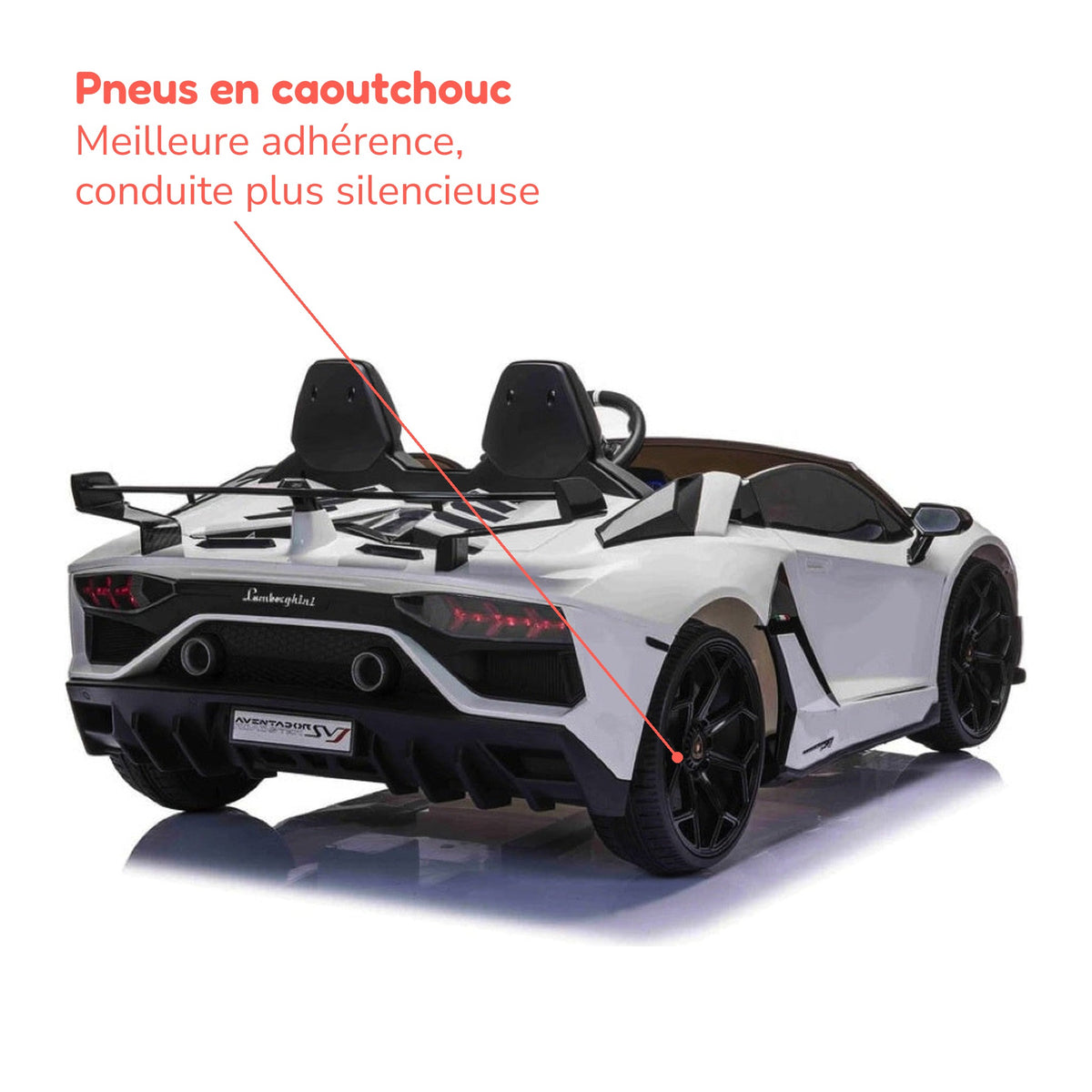 Pneus en caoutchouc de la Lamborghini Aventador enfant blanche